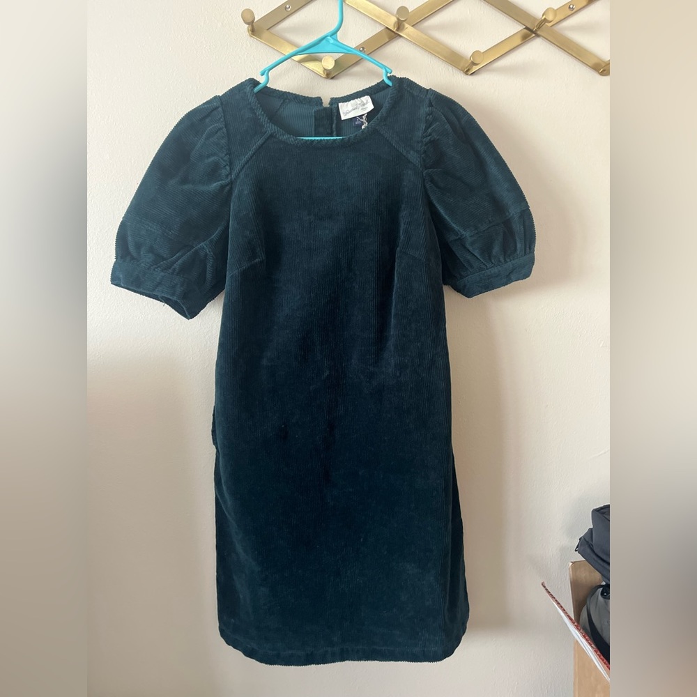 Winter pine green Corduroy midi dress.